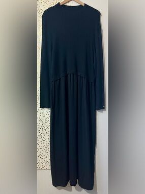 Tommy Hilfiger Black Mock Neck Mixed Media Maxi Long Sleeve Dress size XL